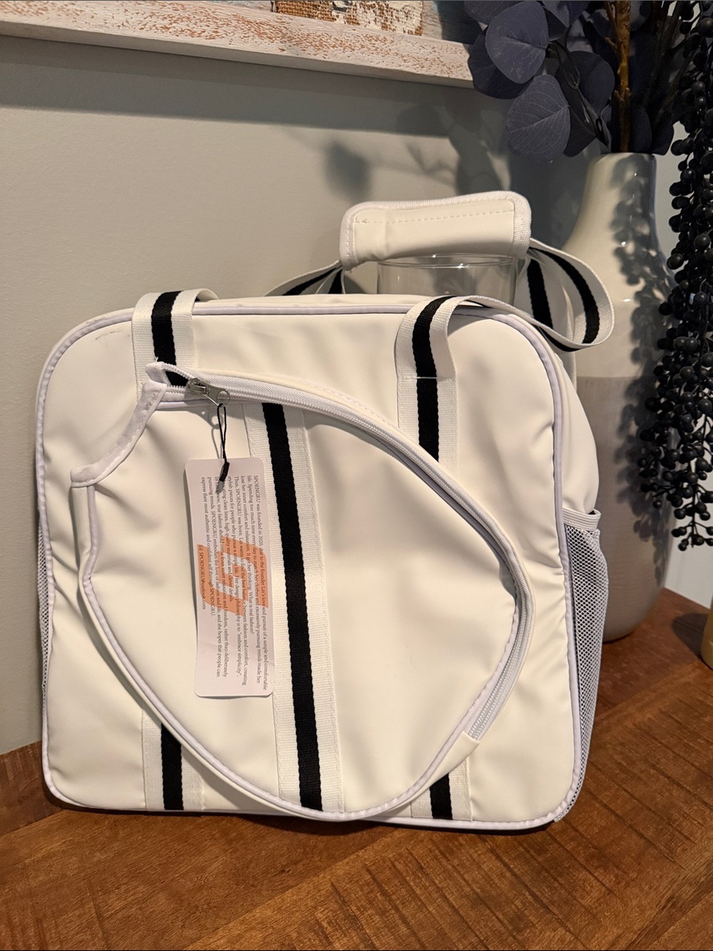 White and Black Women's Pickleball Tote Bag